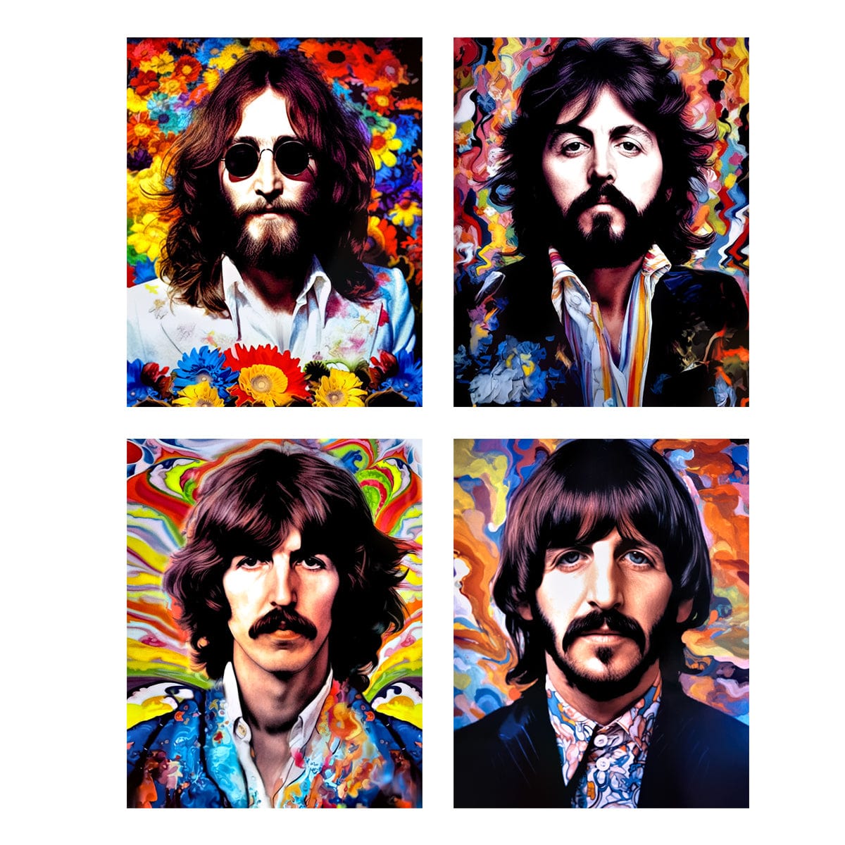 Beatles Psychedelic Art Prints (Set of 4)