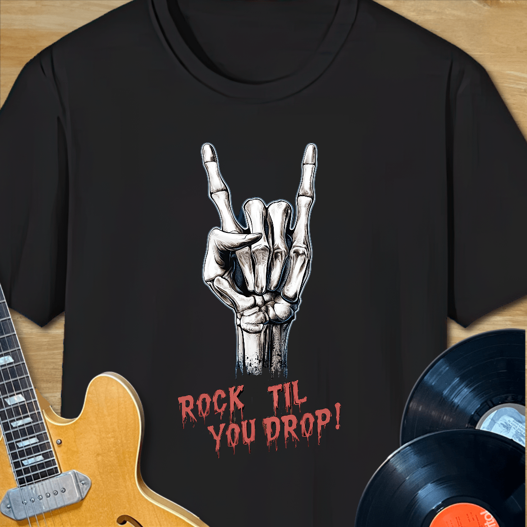 Rock Til You Drop Skeleton Hand T-Shirt