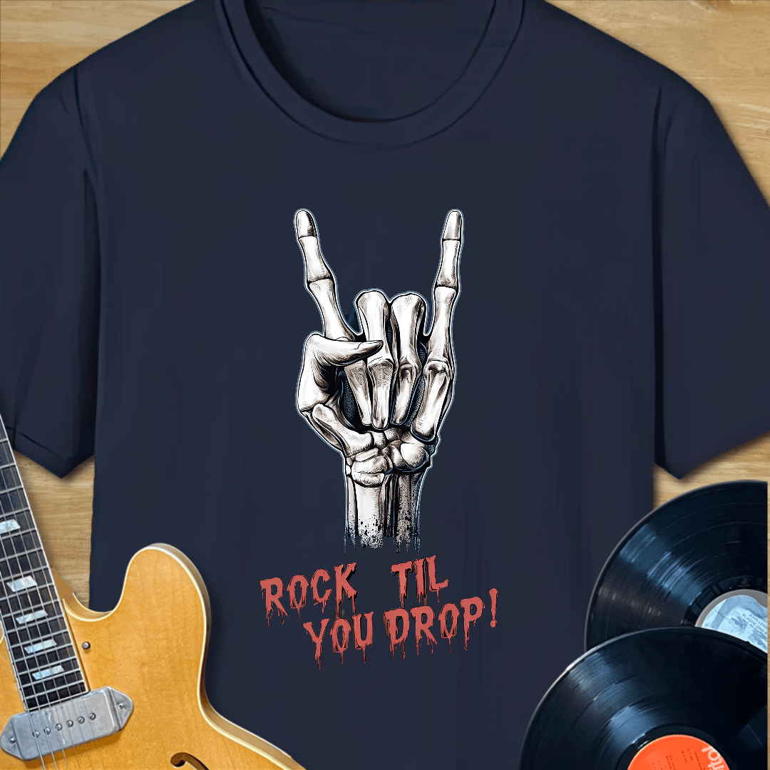 Rock Til You Drop Skeleton Hand T-Shirt