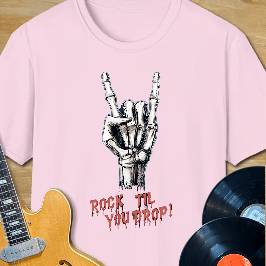 Rock Til You Drop Skeleton Hand T-Shirt