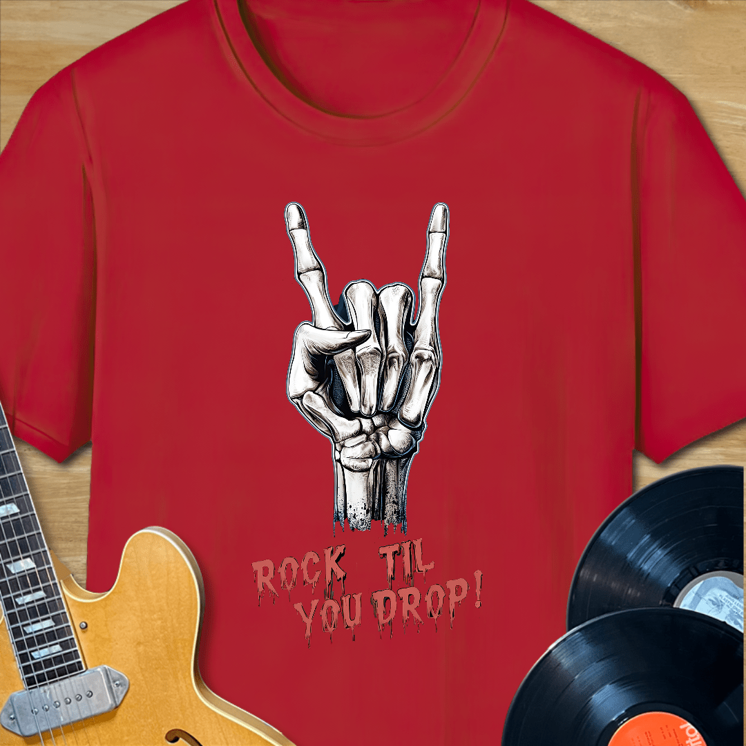 Rock Til You Drop Skeleton Hand T-Shirt