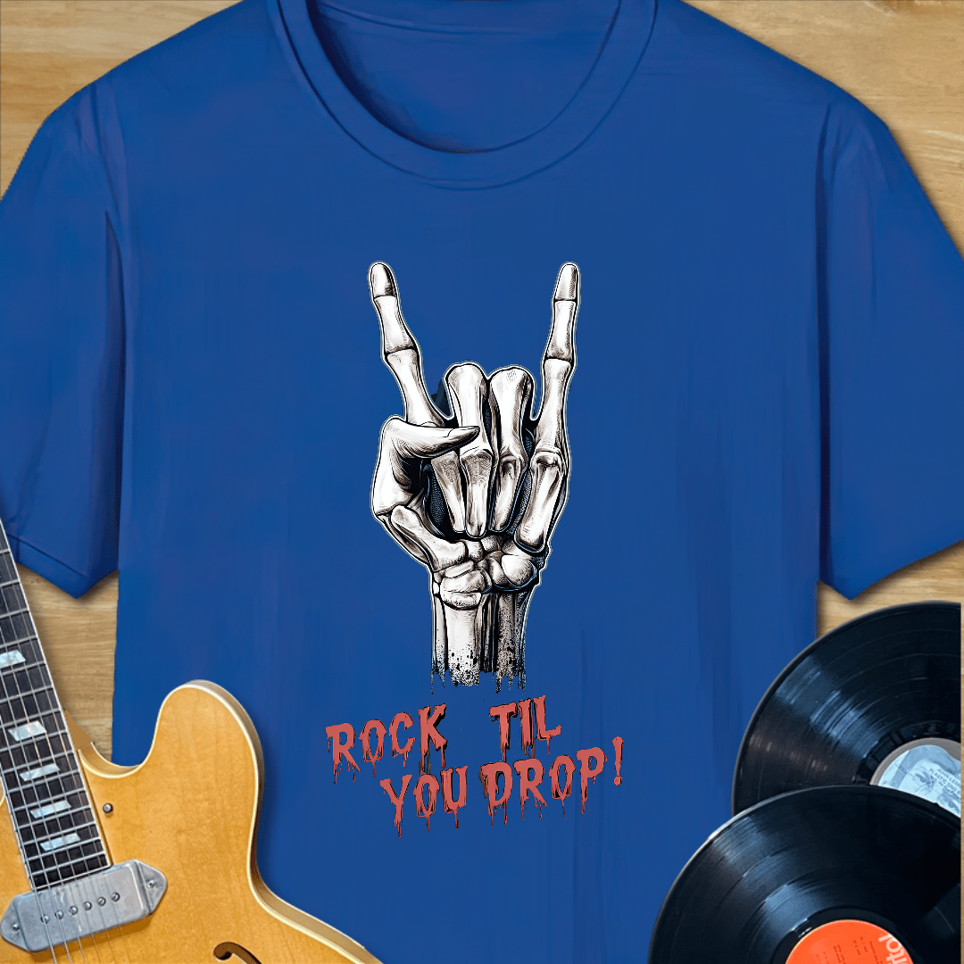 Rock Til You Drop Skeleton Hand T-Shirt