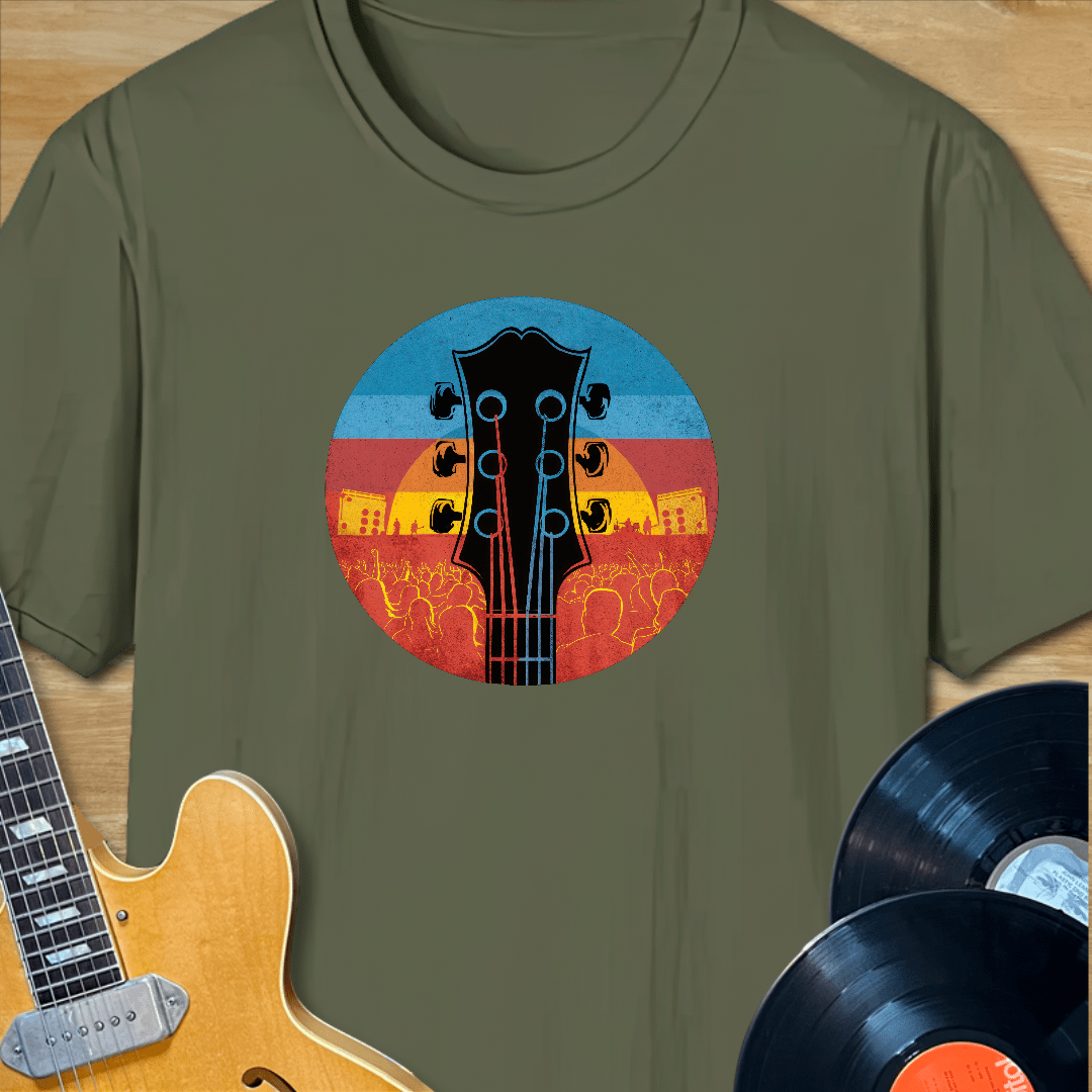 Guitar Headstock Sunset Crowd T-Shirt