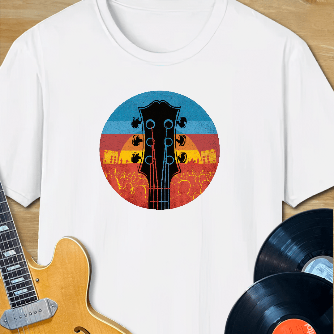 Guitar Headstock Sunset Crowd T-Shirt