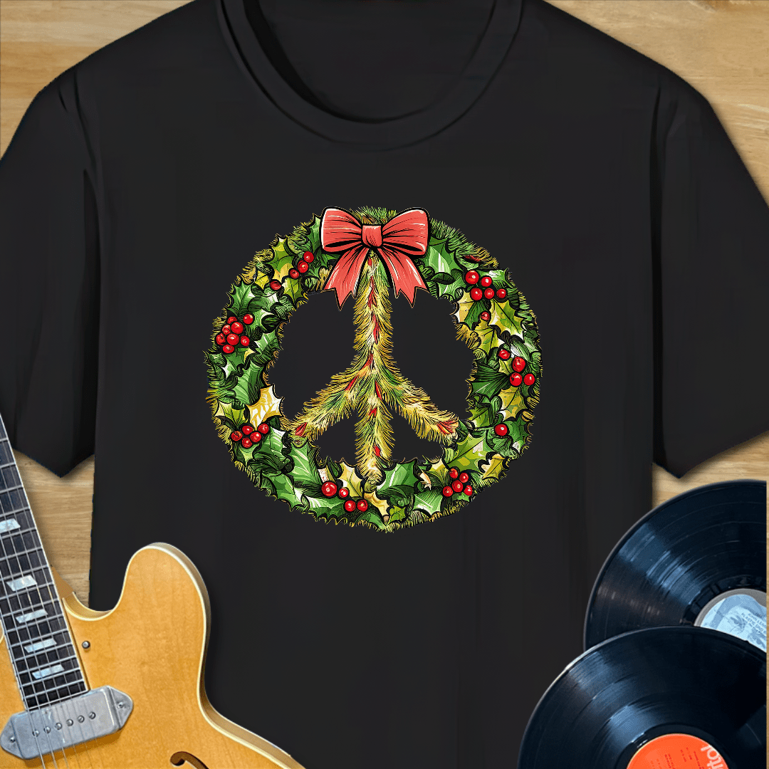 Christmas Wreath Peace Sign T-Shirt