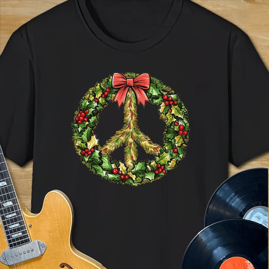 Christmas Wreath Peace Sign T-Shirt