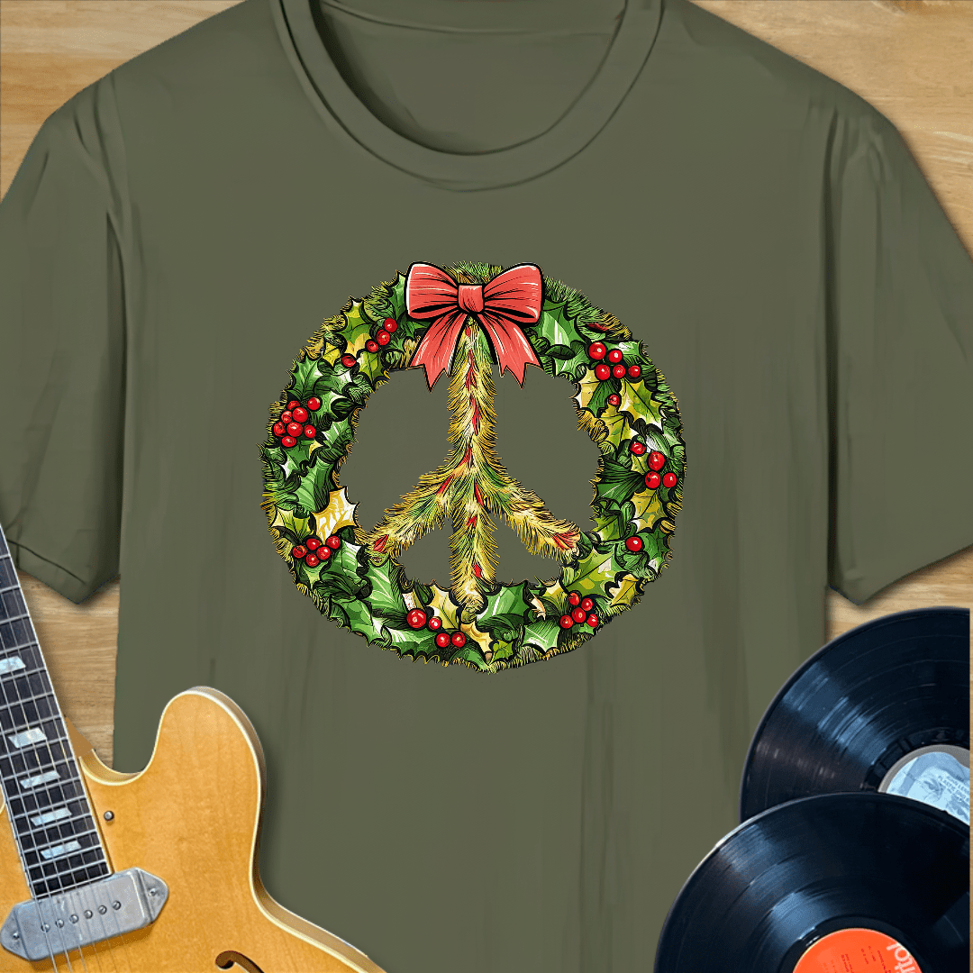 Christmas Wreath Peace Sign T-Shirt