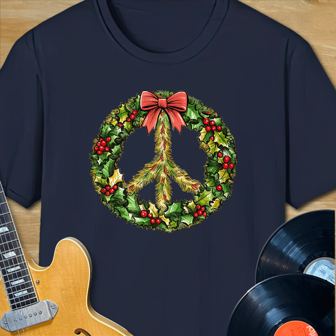 Christmas Wreath Peace Sign T-Shirt