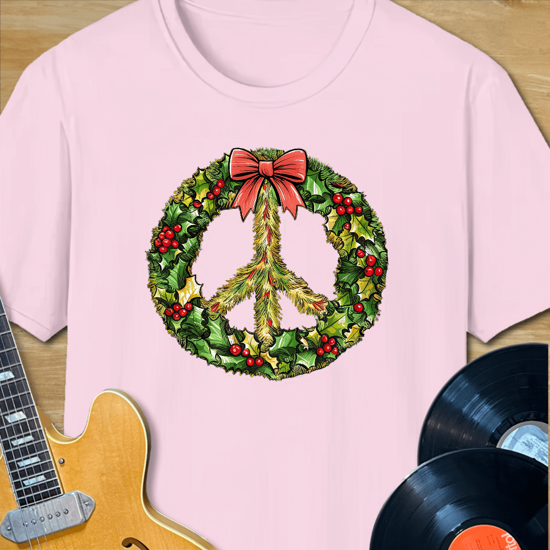 Christmas Wreath Peace Sign T-Shirt