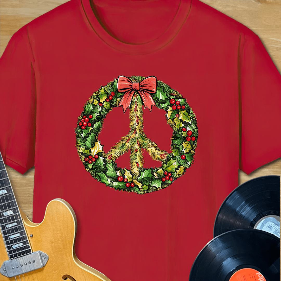 Christmas Wreath Peace Sign T-Shirt