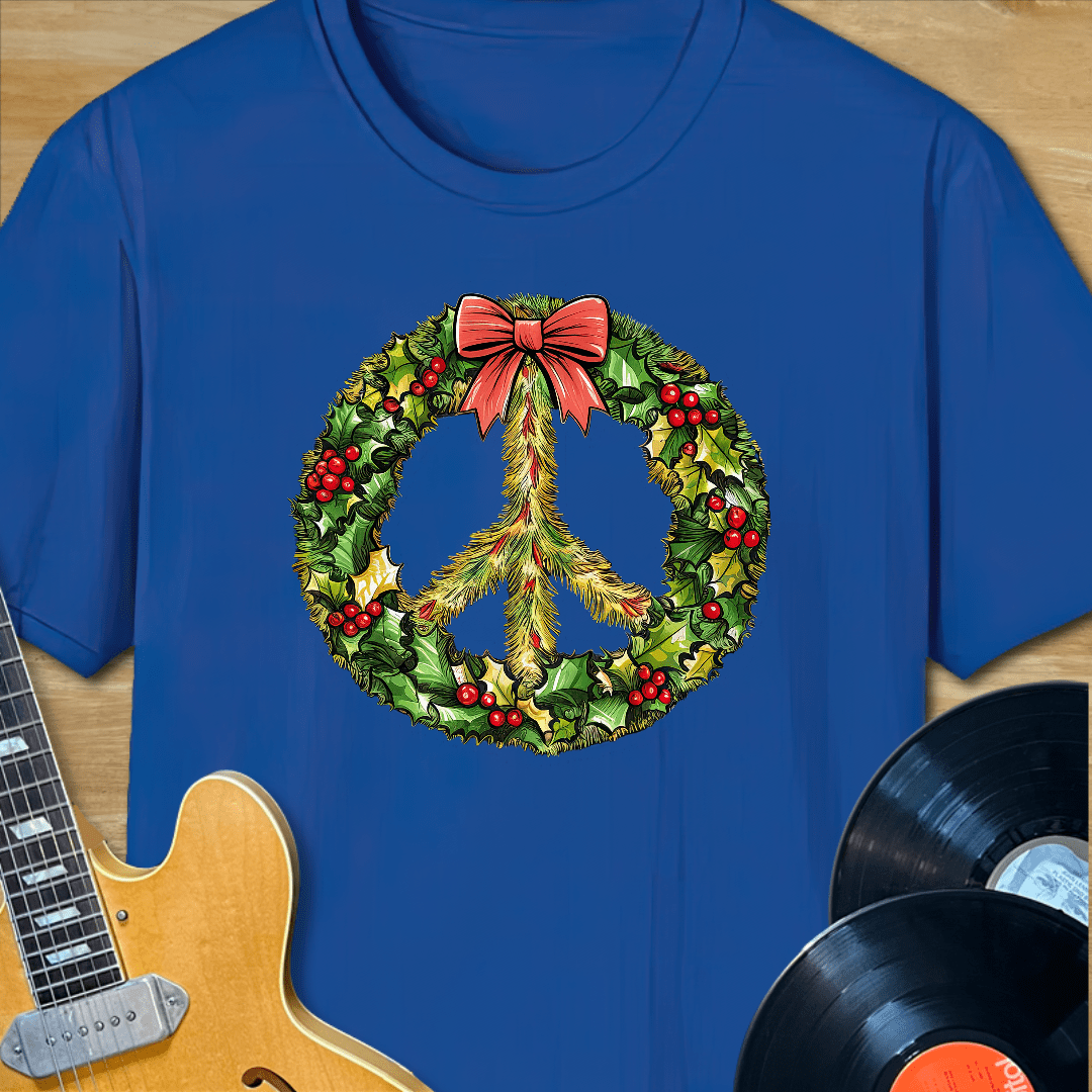 Christmas Wreath Peace Sign T-Shirt