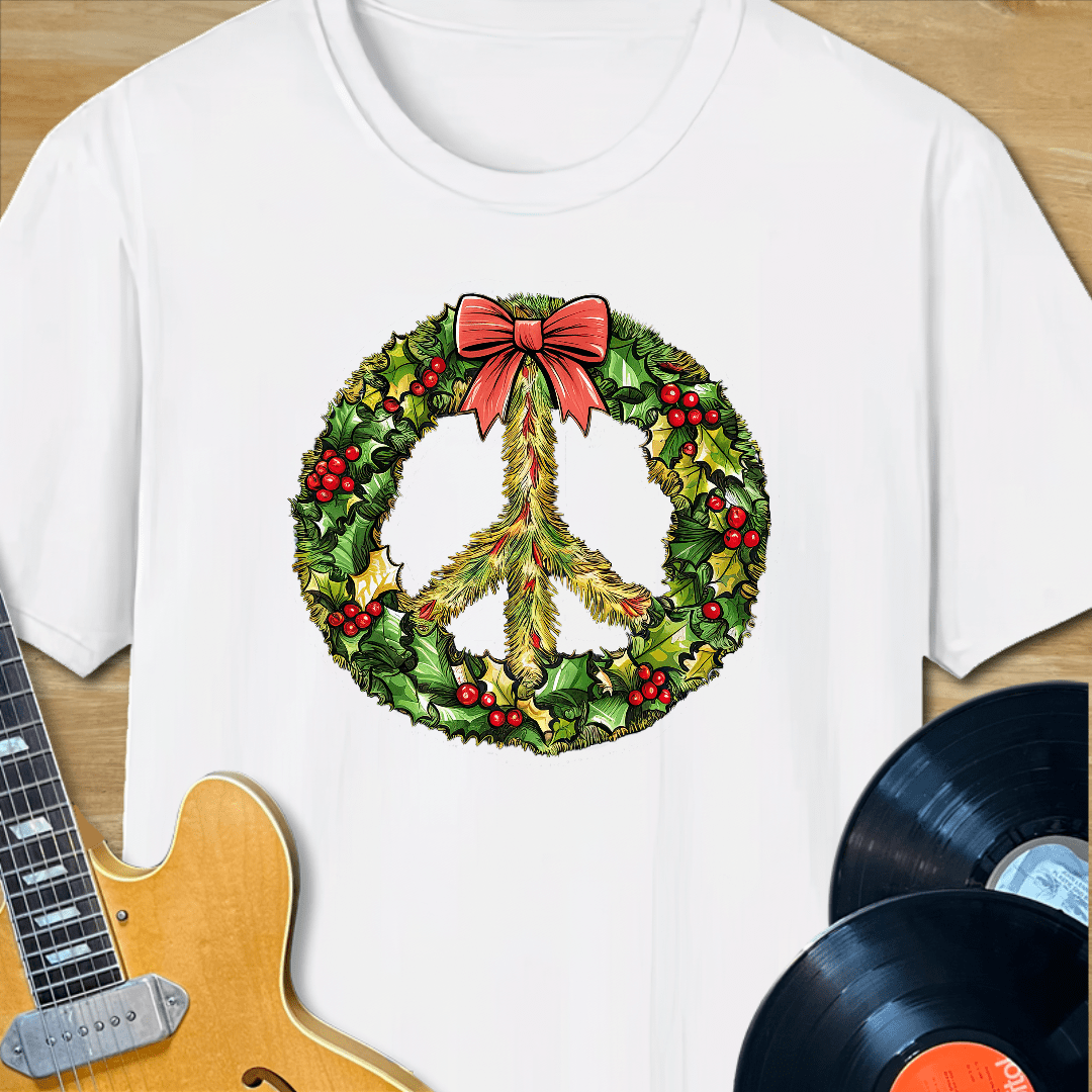 Christmas Wreath Peace Sign T-Shirt