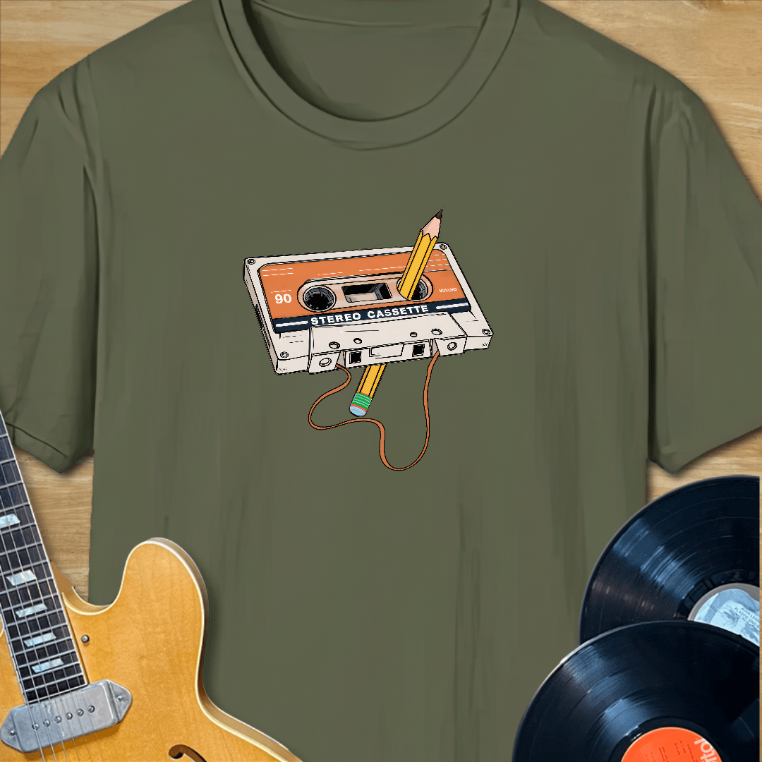 Cassette Tape Pencil Rewind T-Shirt